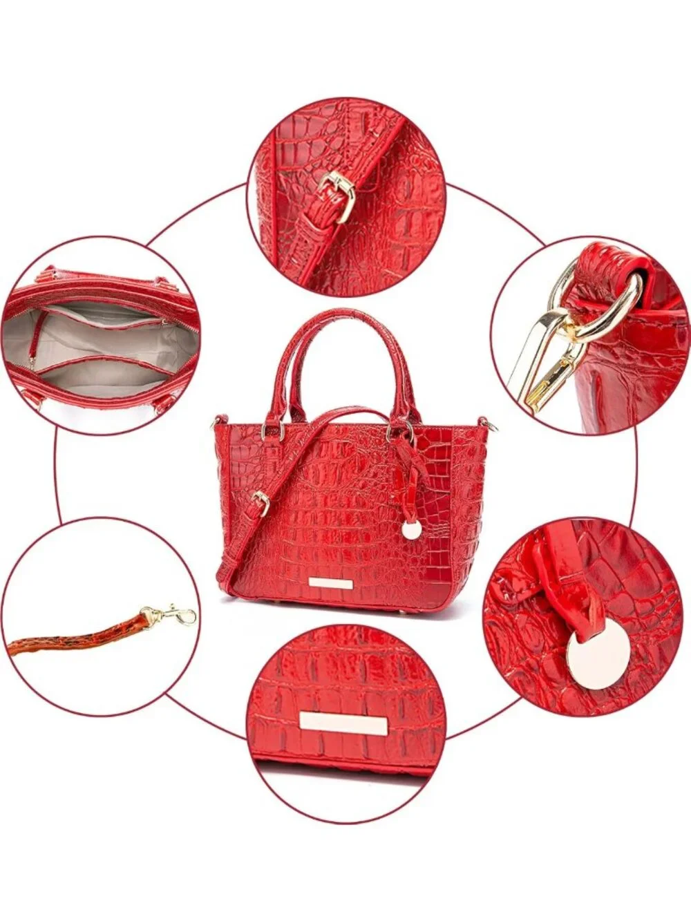 Elegant Crocodile Embossed Leather Tote Bag for Women - Zipper Satchel